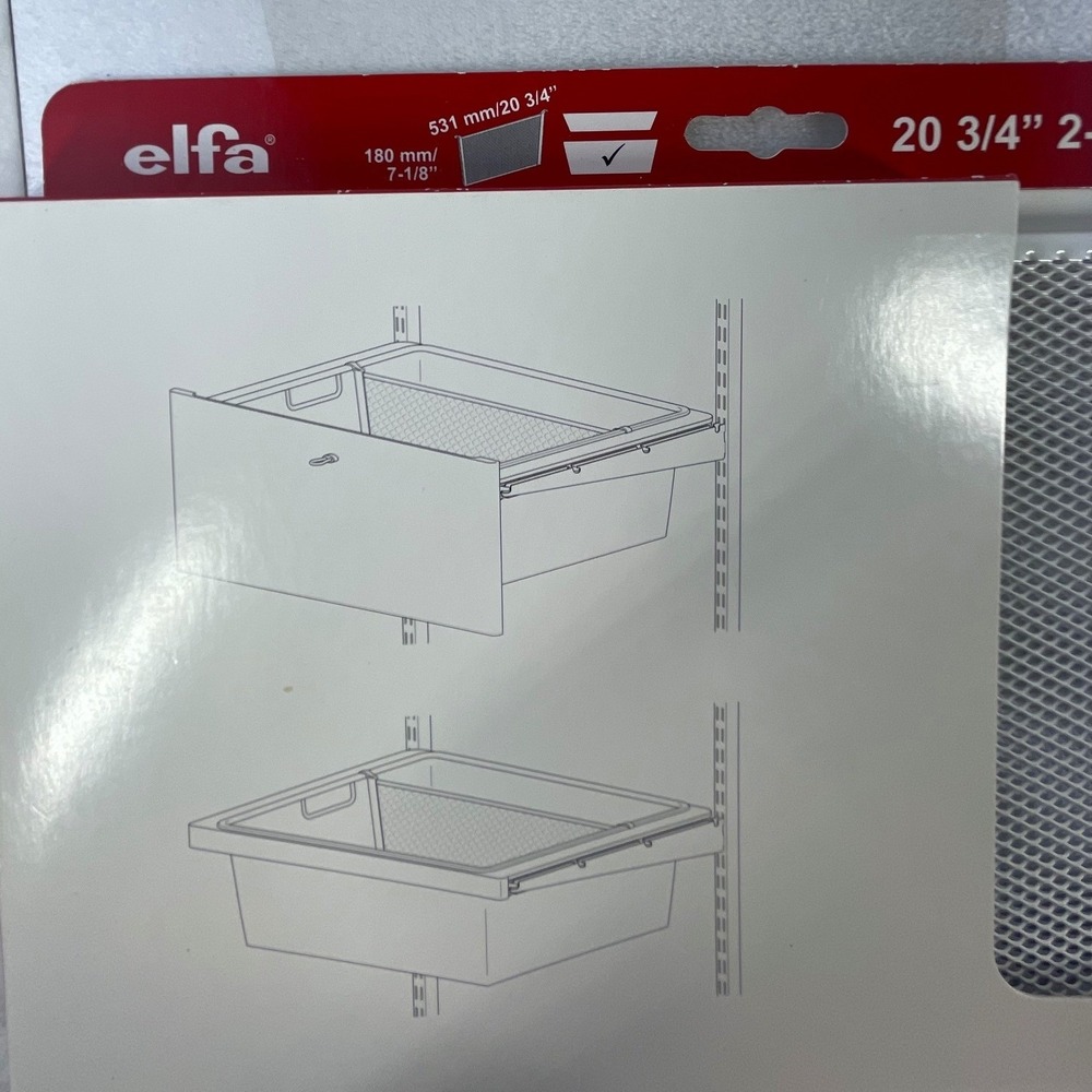 Elfa 20 3/4" 2-Runner Mesh Drawer Divider White Pkg/2 223590 New